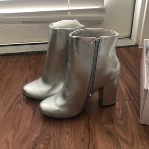 NEVER WORN silver ankle booties